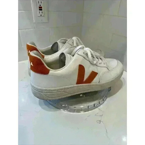 Veja Men's V-12 Low Top Sneaker White Orange Suede Leather Sz EU 47 US 12.5 - Picture 15 of 16